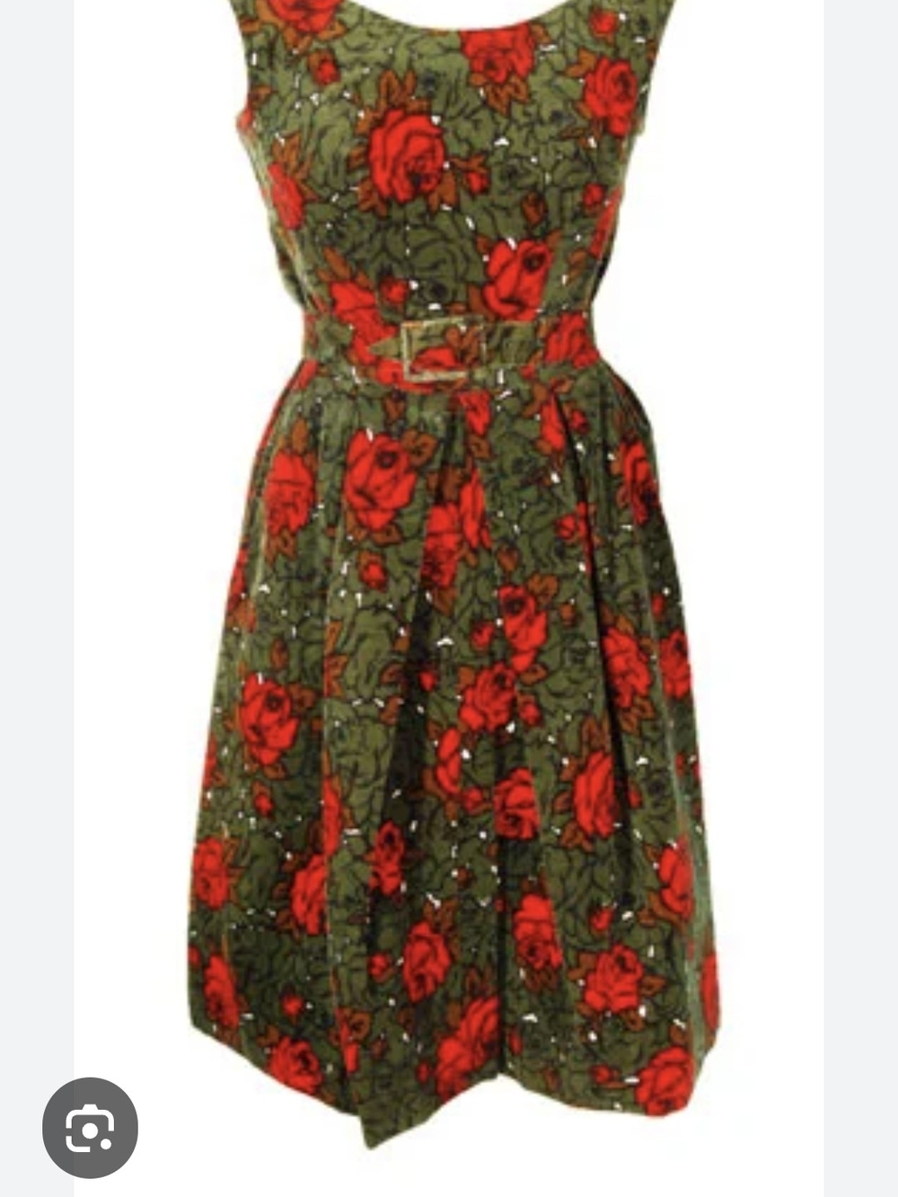 Vintage Designer Velvet  Dress with Red Rose Print